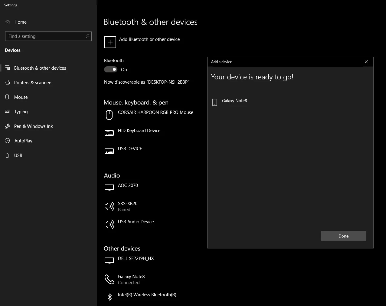 Thông báo kết nối máy tính với điện thoại qua Bluetooth đã hoàn tất