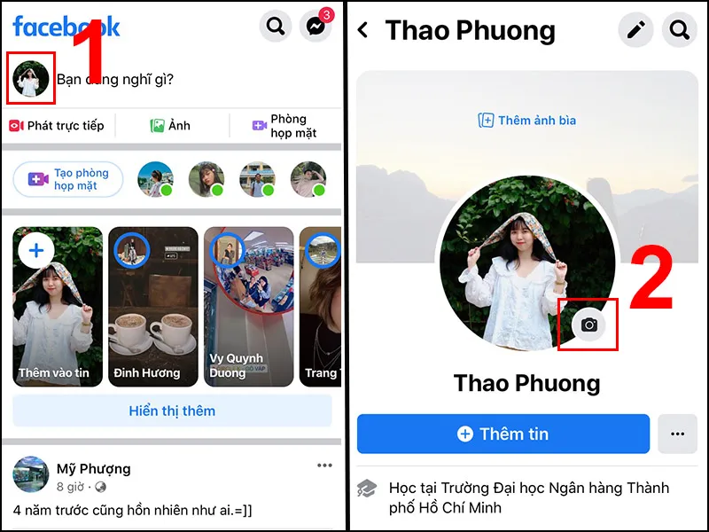 Ảnh đại diện trên trang cá nhân, minh họa bước truy cập hồ sơ