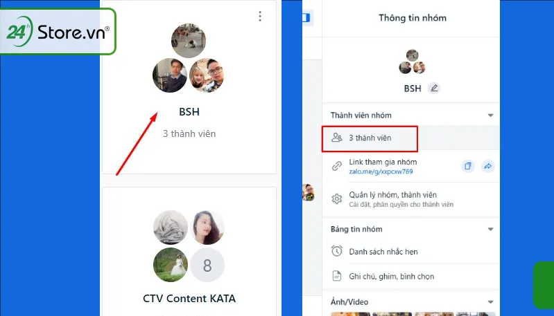 Nhấn vào nhóm có chứa thành viên bạn muốn xóa khỏi nhóm Zalo