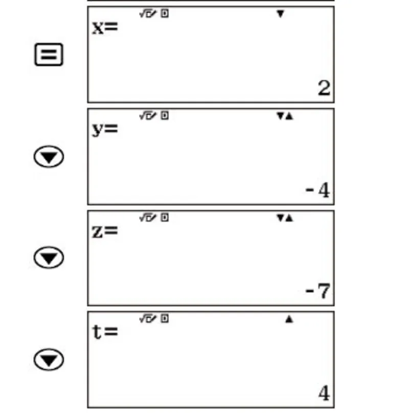 Màn hình hiển thị kết quả nghiệm của hệ phương trình 4 ẩn