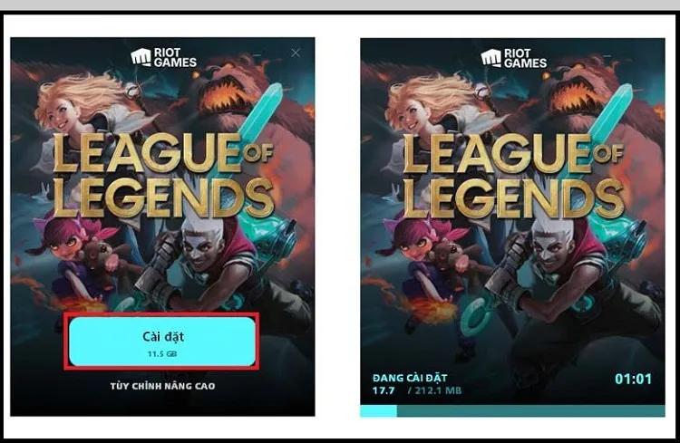 Màn hình cài đặt Riot Client sau khi tải file Liên Minh Huyền Thoại về máy tính