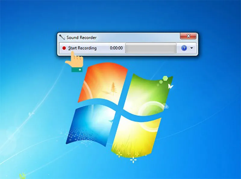 alt: Giao diện Sound Recorder trên Windows 7 với tùy chọn bắt đầu ghi âm, minh họa bước 2 của quy trình cách ghi âm bằng máy tính sử dụng công cụ tích hợp sẵn