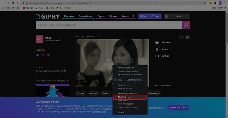 Nhấn chuột phải vào ảnh Gif, chọn save image as