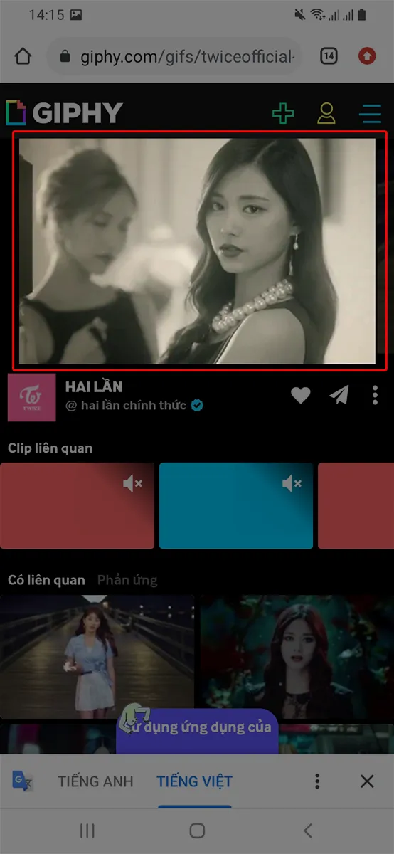 Nhấn giữ vào ảnh Gif