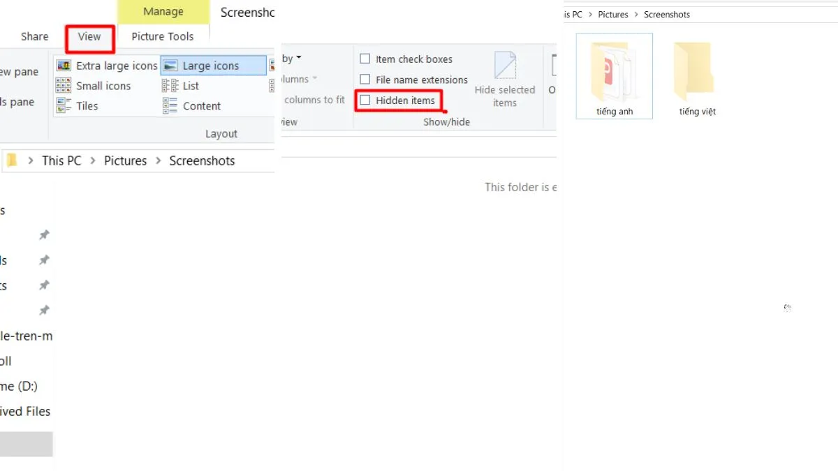 Sử dụng Menu View của File Explorer để ẩn file