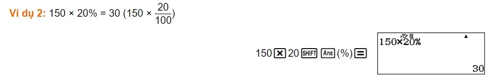 Máy tính Casio FX 580VNX hiển thị phép tính giá trị phần trăm của một số, minh họa cách bấm máy tính phần trăm
