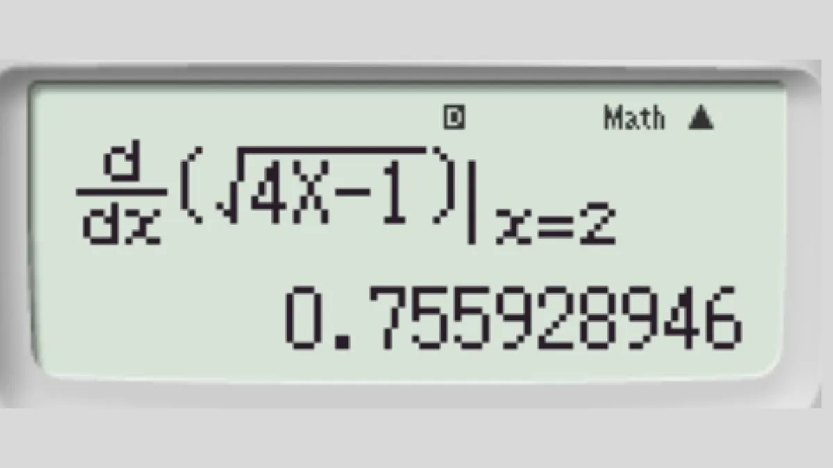 Kết quả tính toán đạo hàm cấp 1 của hàm số tại x=2 trên máy tính khoa học