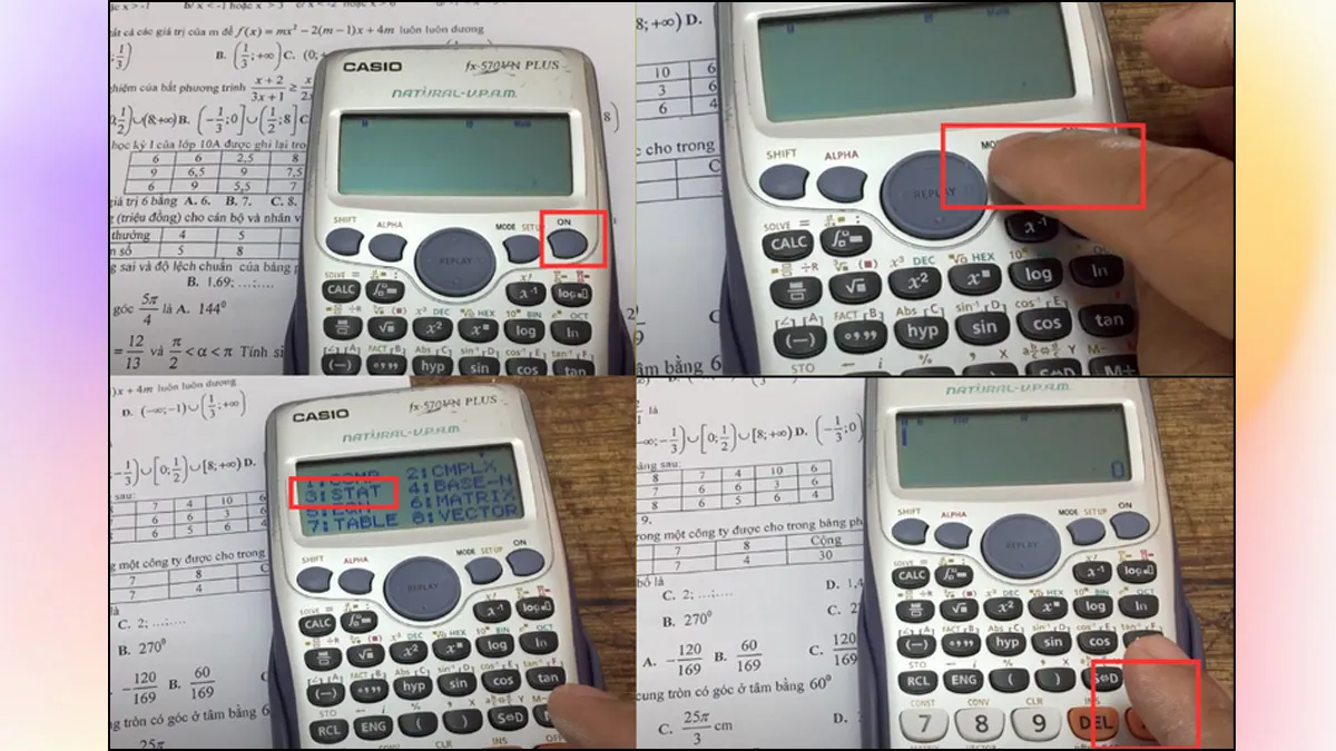 Khởi động máy tính Casio 570VN Plus và kiểm tra chế độ tính thống kê (STAT)