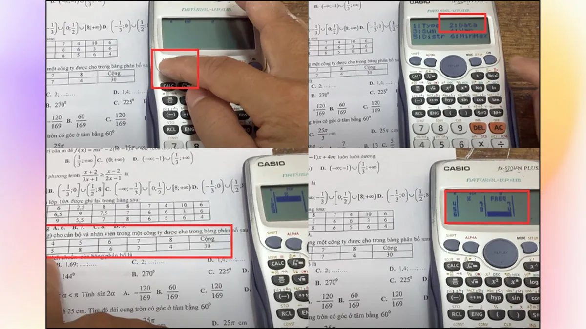Nhập dãy số liệu và tần số (FREQ) vào cột X để tính phương sai Casio 570