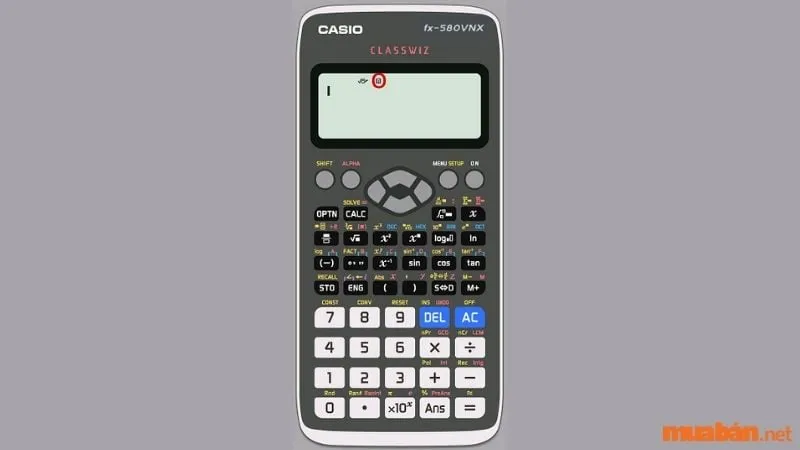 Màn hình máy tính Casio FX-580VN X đã hiển thị ký hiệu R, báo hiệu chế độ Radian đã được kích hoạt