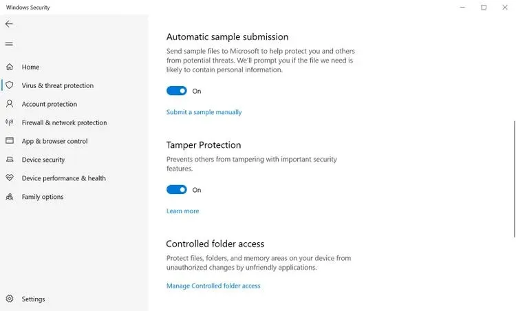 Bật tính năng Tamper Protection