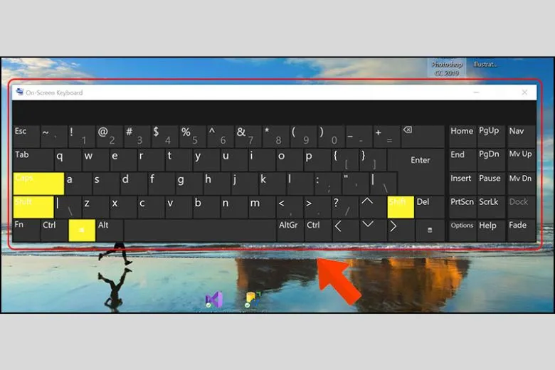 Hộp thoại Run sau khi nhập "osk" để bật bàn phím trên máy tính Win 7.