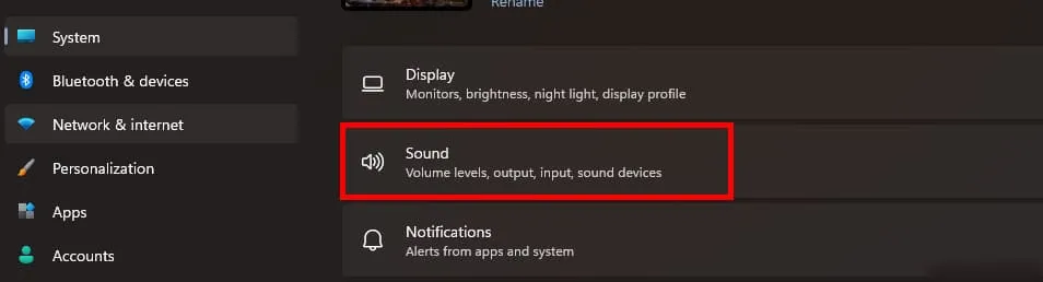 Giao diện cài đặt Sound trong Windows 11