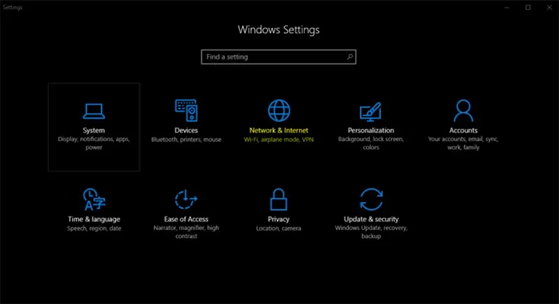 Mở Network &amp; Internet Settings trên Windows 10 để tìm tùy chọn Network Reset