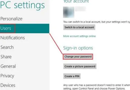 Màn hình thay đổi mật khẩu trong PC Settings của Windows 8