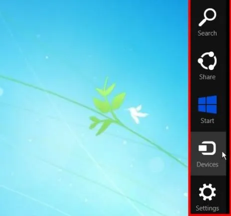 Thanh Charm Bar ở góc phải màn hình Windows 8 để truy cập Settings và cài đặt bảo mật