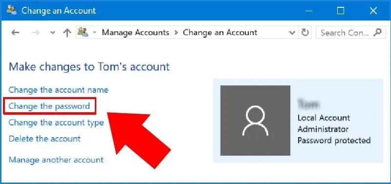 Nhấp vào Change the password để tiến hành thay đổi mật khẩu