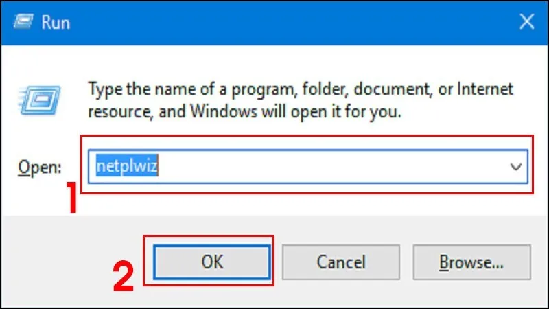 Mở hộp thoại User Accounts bằng lệnh netplwiz trên Run