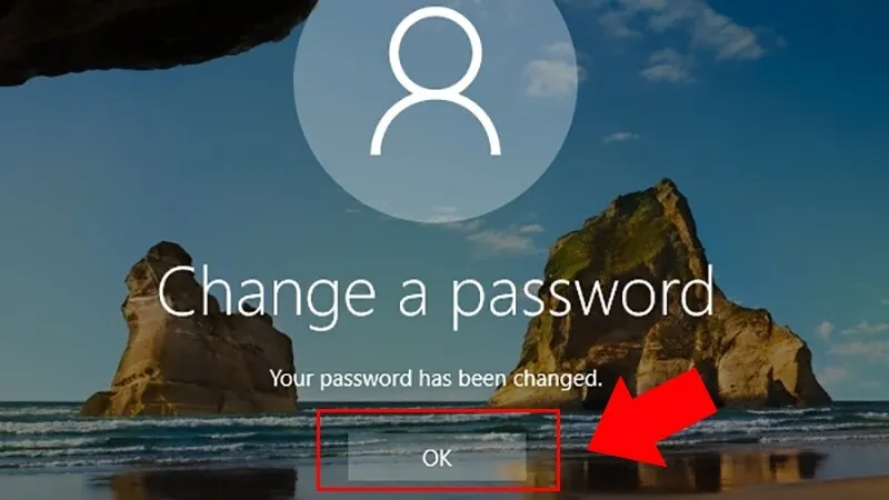 Thông báo xác nhận thay đổi mật khẩu thành công trên Windows 10