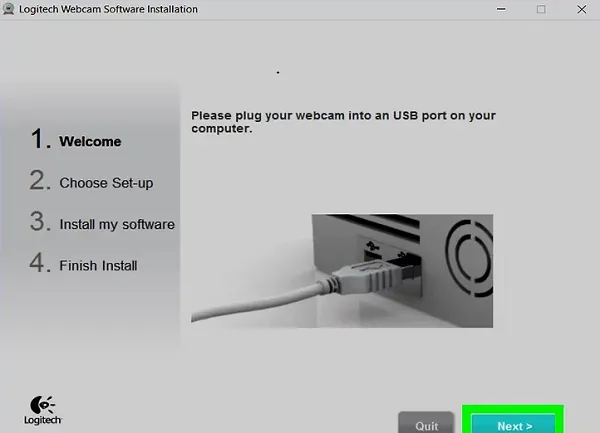 Cửa sổ thông báo quá trình cài đặt phần mềm và driver cho webcam khi kết nối với máy tính bàn