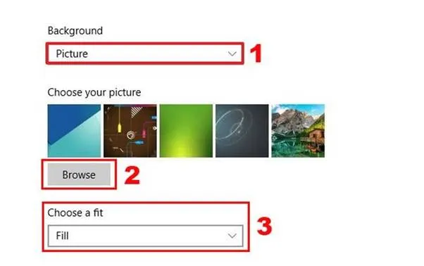 Tùy chọn Choose a fit để điều chỉnh kích thước hình ảnh khi đặt hình nền Win 10