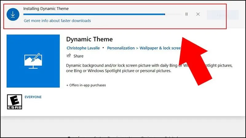 Quá trình cài đặt ứng dụng Dynamic Theme trên máy tính Windows 10