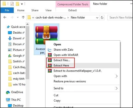 Giải nén file cài đặt AwesomeWallpaper bằng chuột phải và chọn Extract