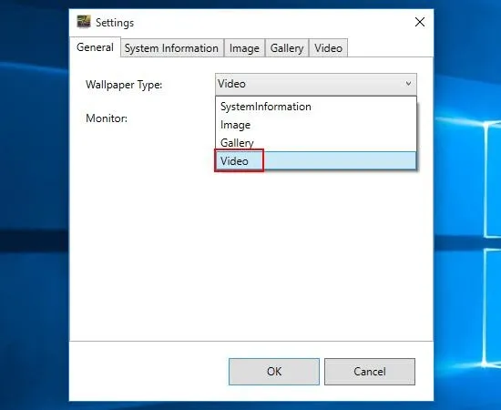 Chọn nguồn video làm hình nền desktop trong tab Video của AwesomeWallpaper