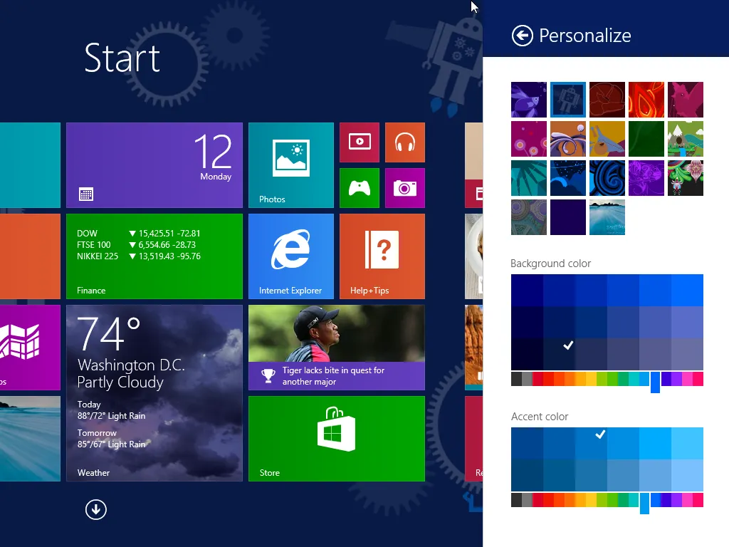 Giao diện Personalize để đặt ảnh nền Start Screen cho Windows 8/8.1
