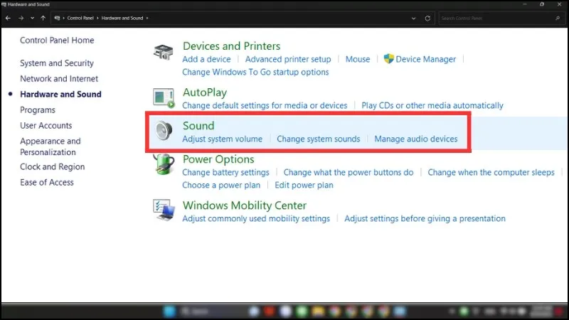 Mở Bảng Điều Khiển Sound Để Kiểm Tra Thiết Bị Loa Đã Nối Dây