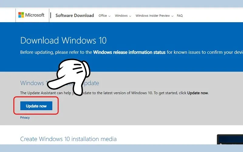 Công cụ Windows 10 Update Assistant, sử dụng để cập nhật hệ điều hành thủ công
