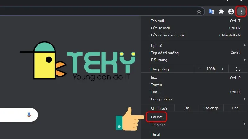 Tùy chọn Cài đặt trong trình duyệt Google Chrome để thực hiện cách chặn trang web trên máy tính.