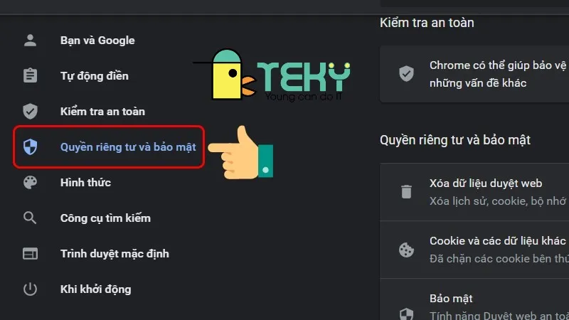 Giao diện Cài đặt Quyền riêng tư và bảo mật trong Chrome.