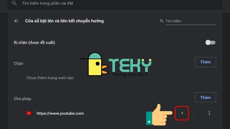 Thay đổi quyền truy cập của một trang web đã được thêm vào danh sách chặn.