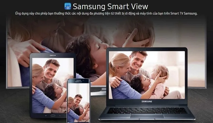 Hình ảnh giao diện ứng dụng Samsung Smart View trên laptop đang kết nối với tivi Samsung