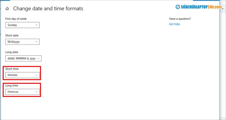 Thiết lập định dạng 24 giờ (H:mm, HH:mm) cho Short time và Long time trên Windows 10