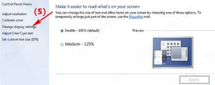 Chọn Change display settings để tiếp tục điều chỉnh độ phân giải màn hình Windows 7