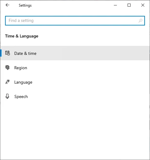 Menu Time &amp; Language trong Settings, nơi quản lý ngày giờ và ngôn ngữ trên máy tính HP