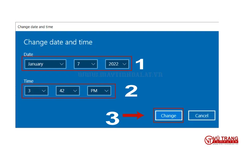 Cửa sổ cho phép người dùng tự nhập và chỉnh sửa ngày tháng năm và giờ trên Windows 10