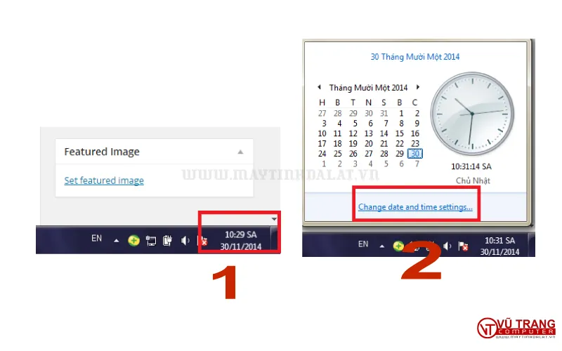Giao diện tùy chọn thay đổi cài đặt thời gian trên Windows 7