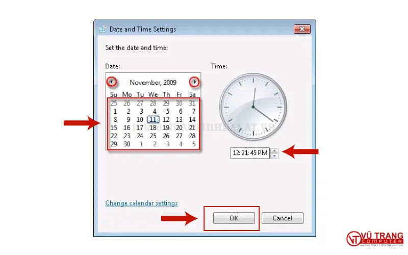 Giao diện chỉnh sửa ngày tháng và thời gian trên Windows 7