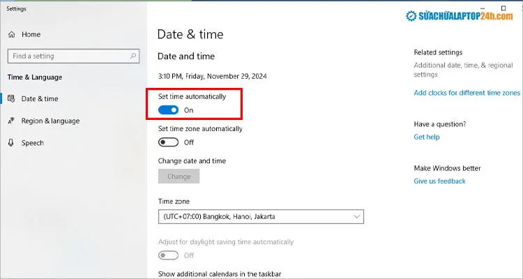 Bật On tại Set time automatically