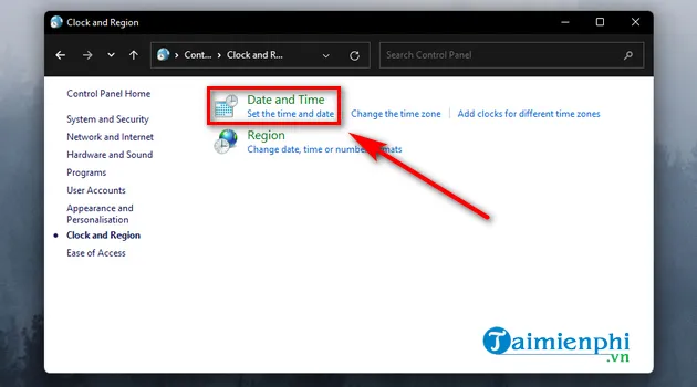 Giao diện Date and Time để điều chỉnh thời gian hệ thống
