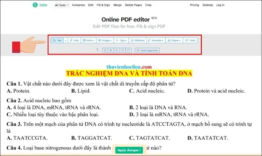 Sử dụng Sejda để chỉnh sửa trực tiếp nội dung PDF