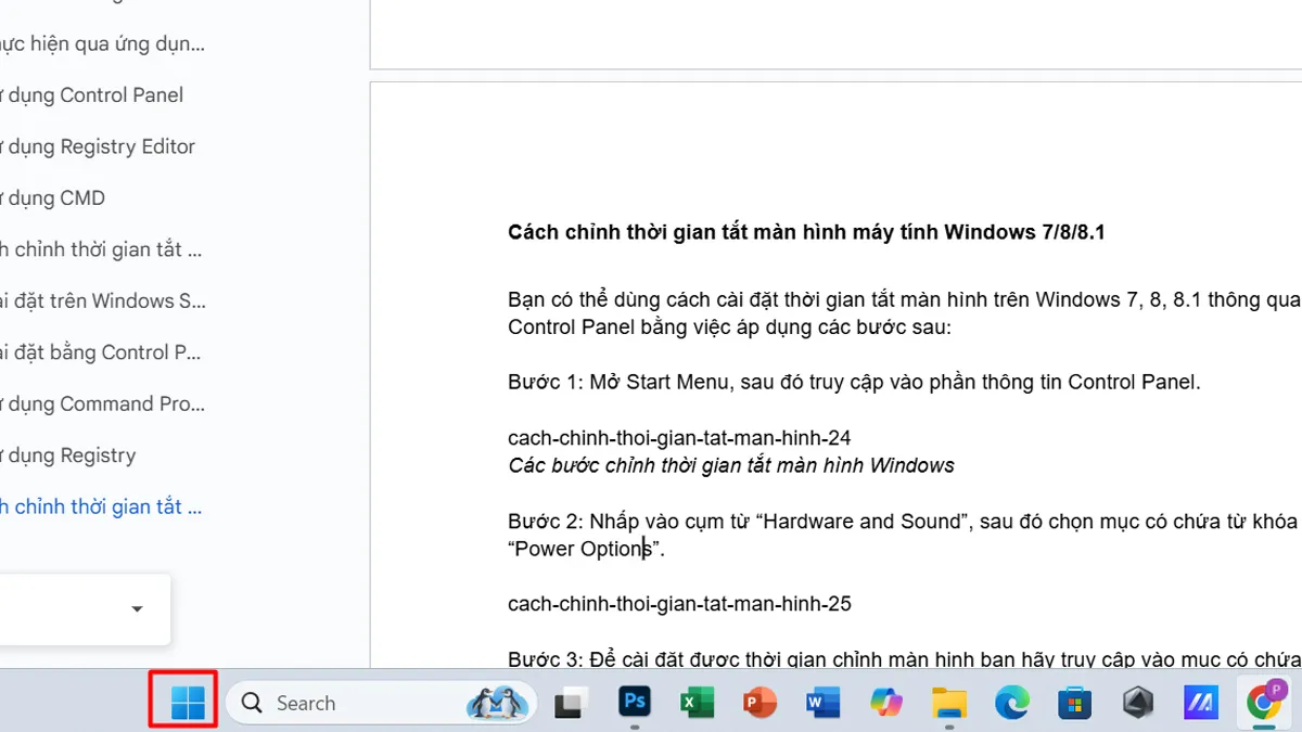 Cách chỉnh thời gian tắt màn hình máy tính trên Win 11 qua Settings - Bước 1