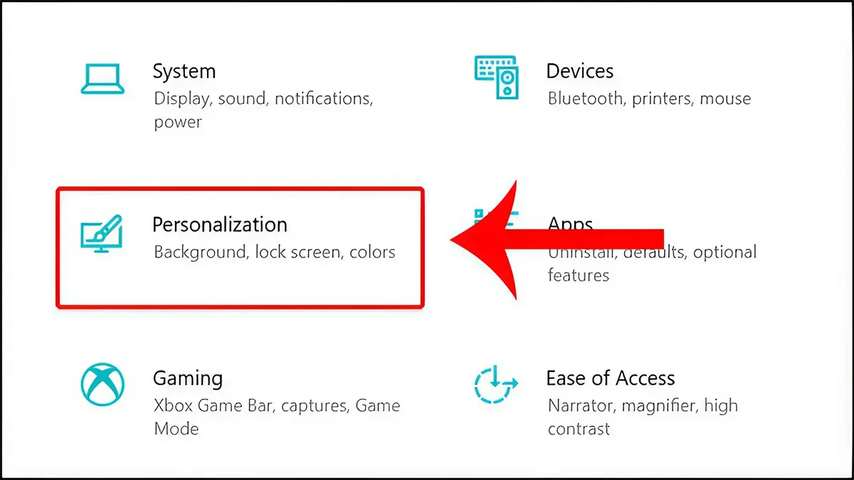 Vào Settings và chọn Personalization để tùy chỉnh màn hình trên Win 10
