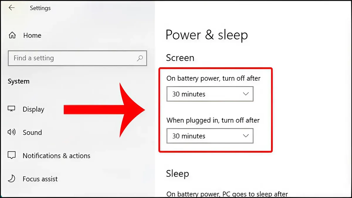 Giao diện thiết lập Screen timeout settings trên Windows 10