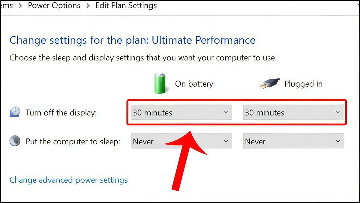 Lưu thay đổi sau khi thiết lập thời gian tắt màn hình