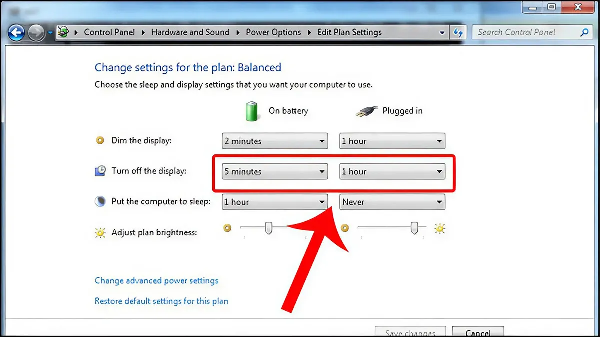Chọn Choose when to turn off the display để chỉnh thời gian