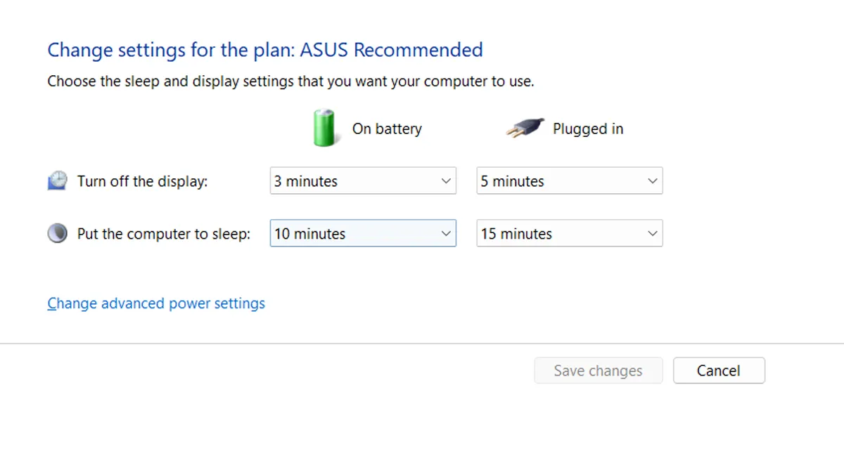 Truy cập Change plan settings để chỉnh thời gian tắt màn hình